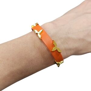 NEW Vegan Leather Buckle Bracelet - Orange + Gold